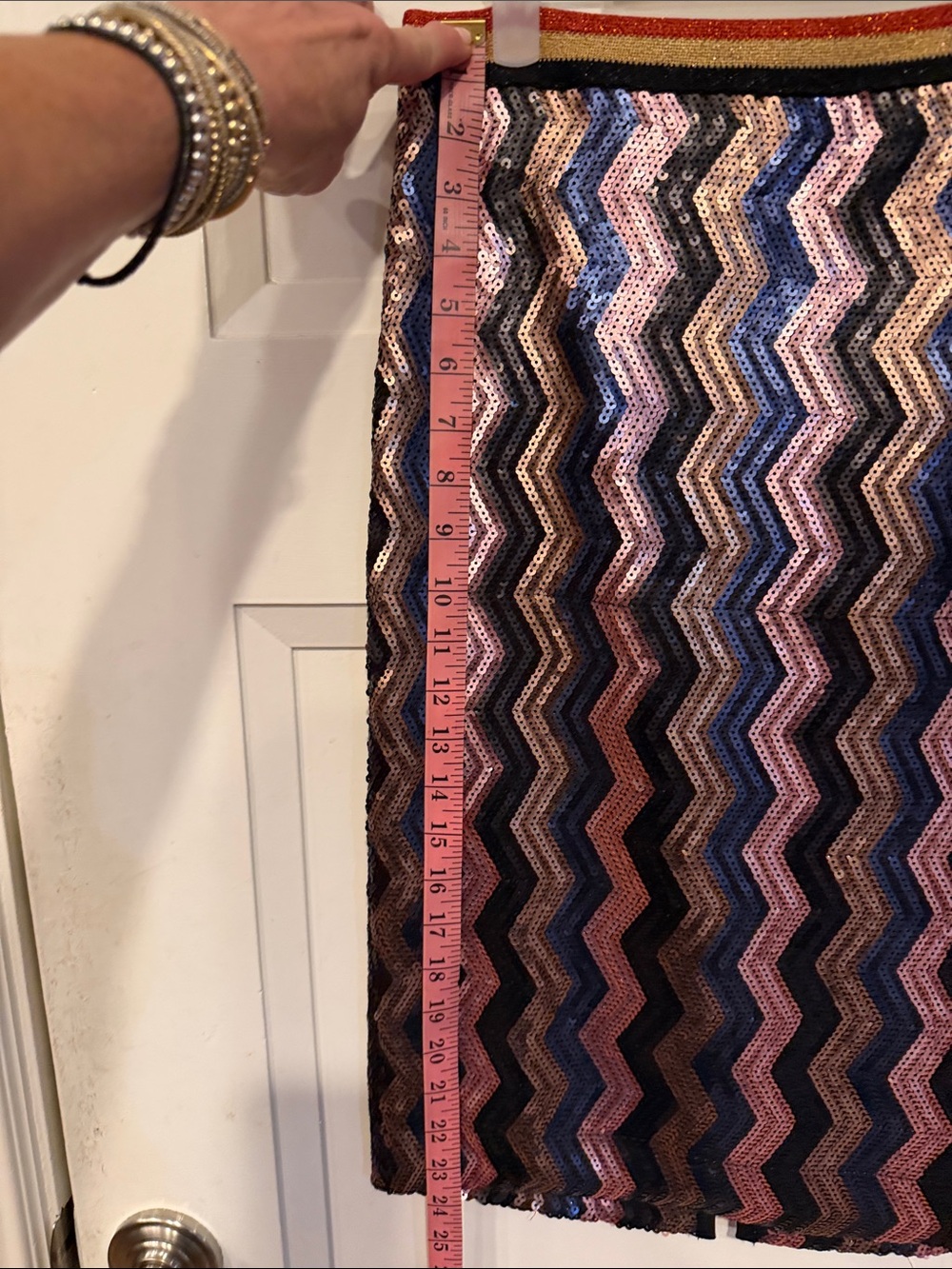 Chevron Sequin Midi Skirt in Pink, Blue & Black - Picture 6 of 6